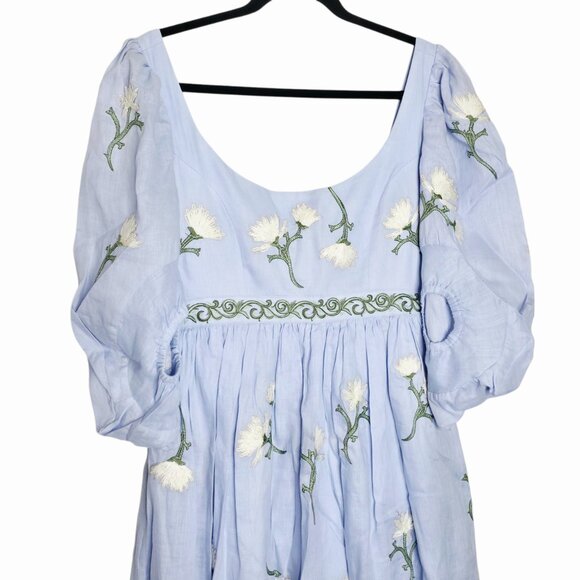 Agua by Agua Bendita Viviane Soledad Embroidered‎ Blue Linen Floral Maxi Dress S - Picture 7 of 16